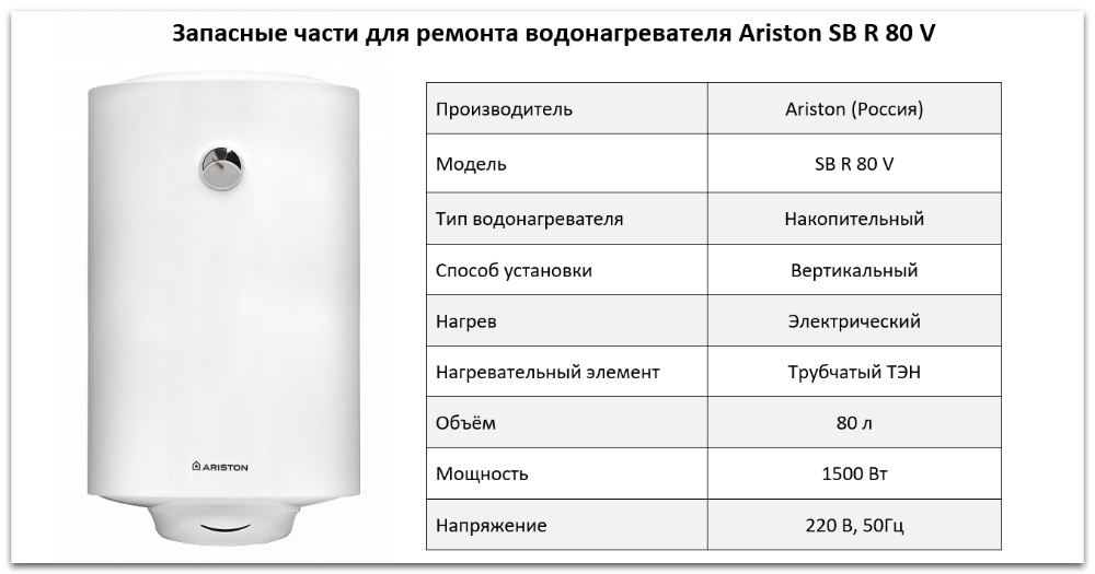 Купить запчасти Ariston SB R 80 V в Ижевске